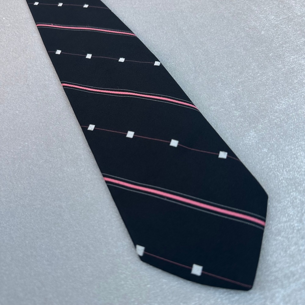 Givenchy Gentlemen Paris Tie Black Pink Stripe Geometric Extra Long 64" 3.5"